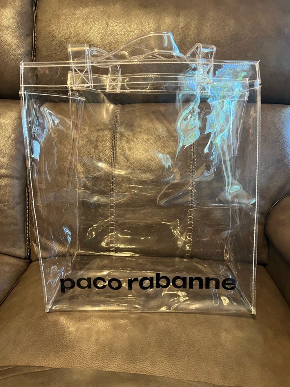 Paco Rabanne Large Clear Shopper Tote See-Through Travel Beach Bag